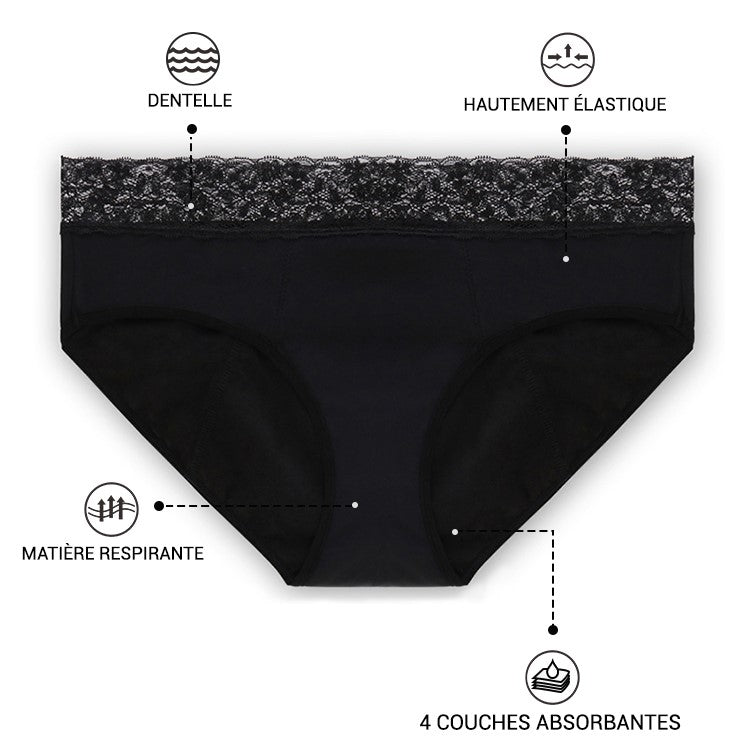 Culotte menstruelle taille haute ORNELLA - Noire